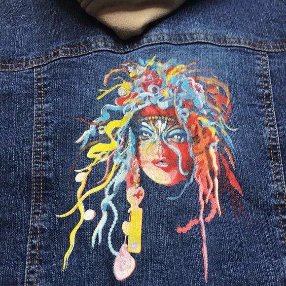 Hip Jeans Loco Gal Hooded Zip Denim Jean Jacket Sz 14 - Picture 3 of 15